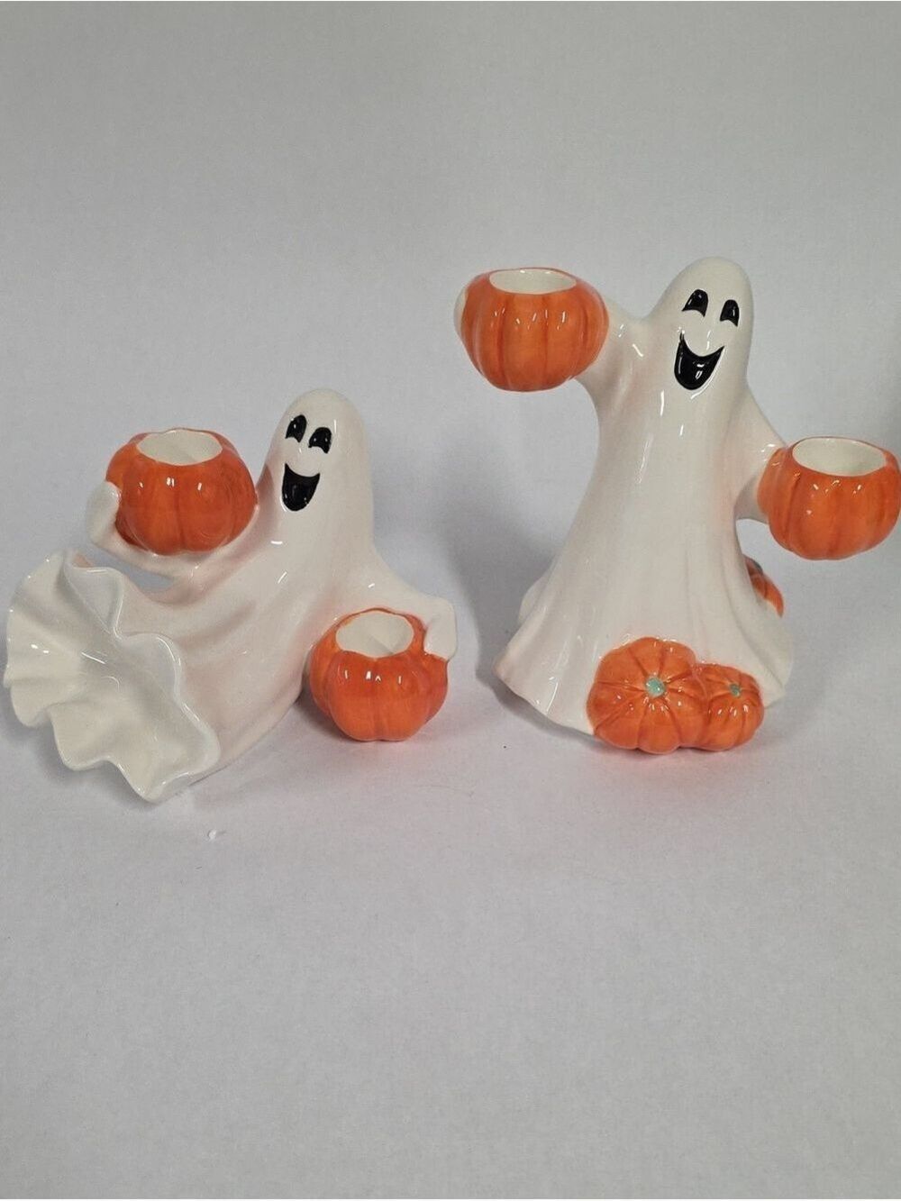 Vintage 2004 Fitz and Floyd Halloween Ghost Decor Candleholders In Original Box